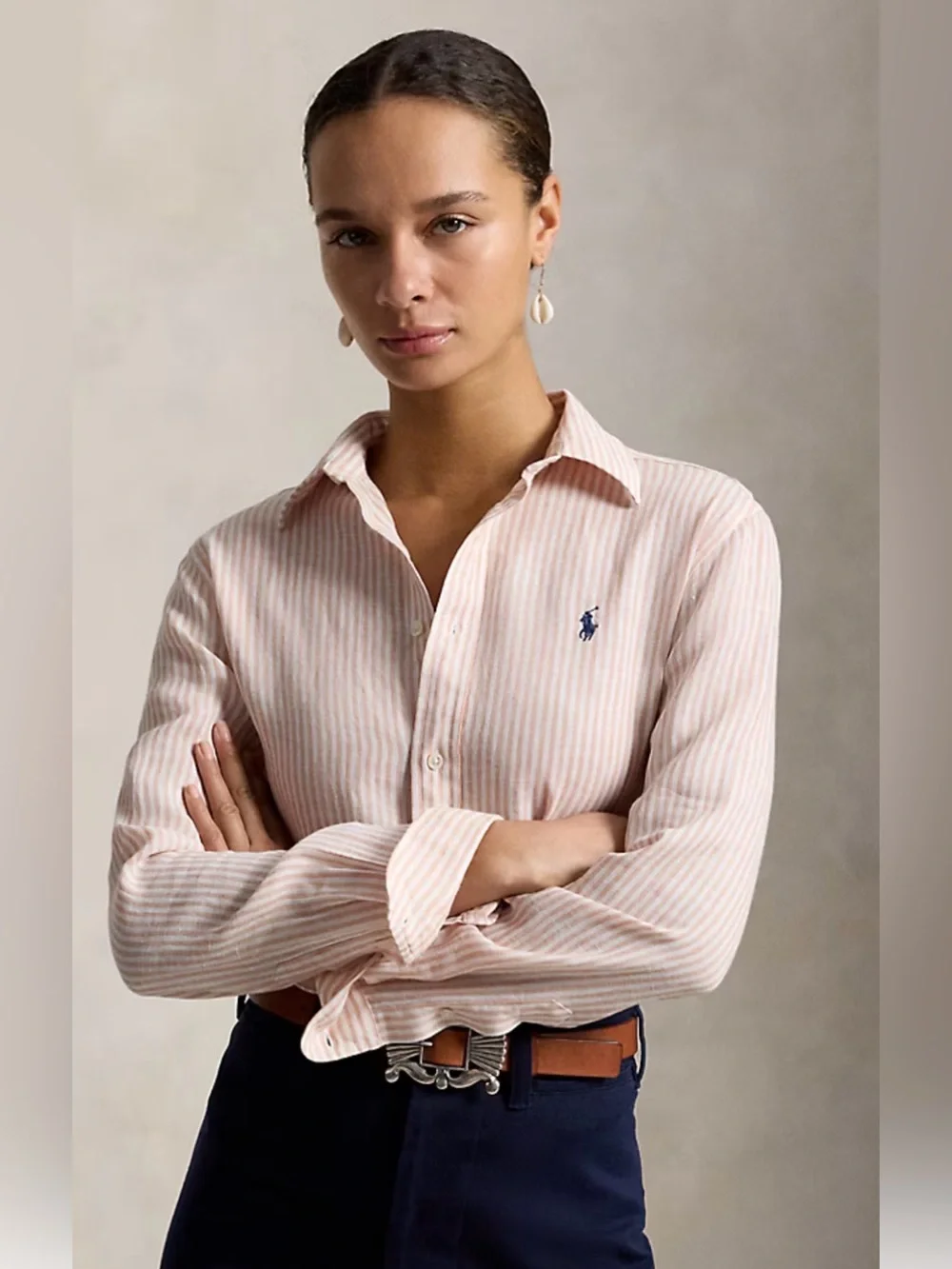 Polo by Ralph Lauren Lavender  and White Striped Fitted oxford Shirt